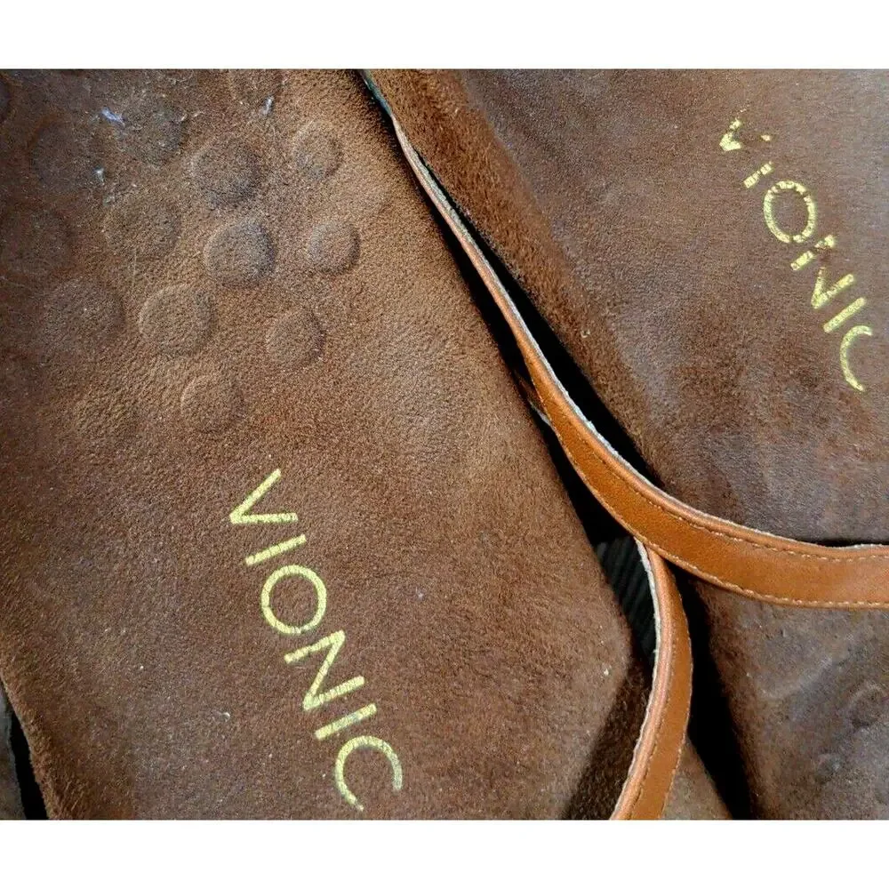 Vionic 340 Ricci Women Thong Sandal Flip Flop Brown‎ Leather Beaded Size 10